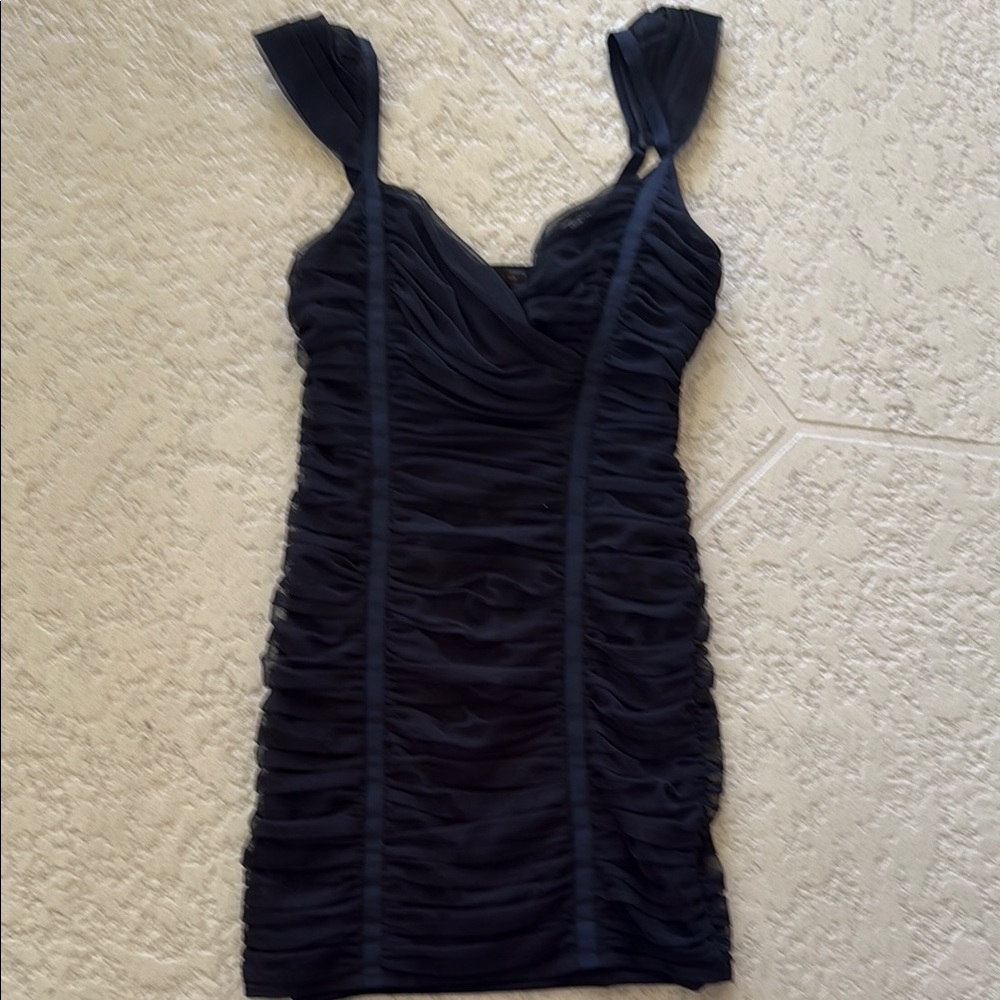 BCBGMaxAzria Black Ruched Tie Front Mini Dress